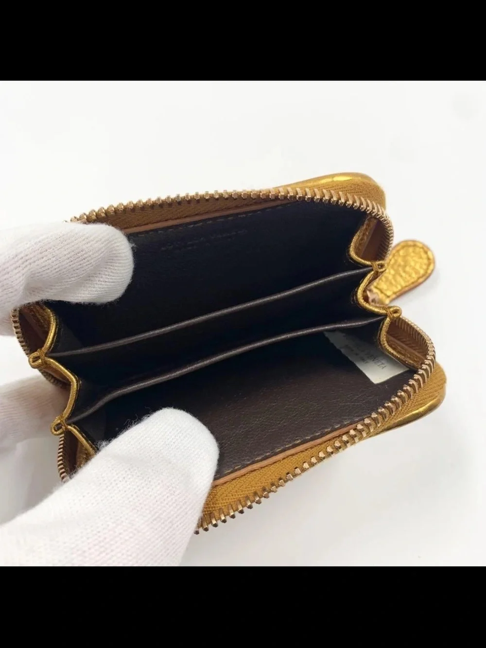 Bottega Veneta Gold Intrecciato Zip Card Wallet